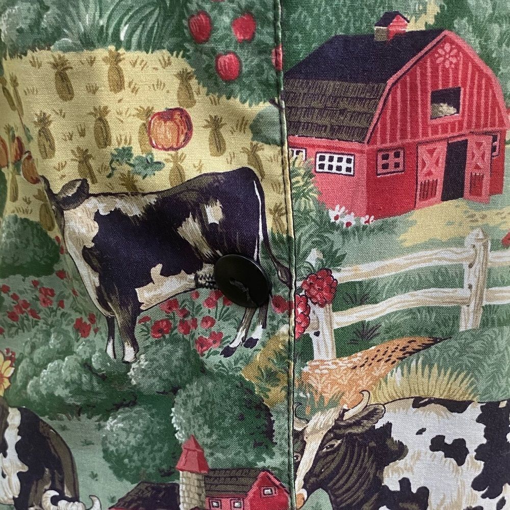 Linda Tilson Wm’s Sz Small Cotton Barnyard Farm Cows Pigs Design Vest Vintage - Picture 3 of 5